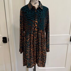 JODIFL Long Sleeve Dress in Teal and Brown